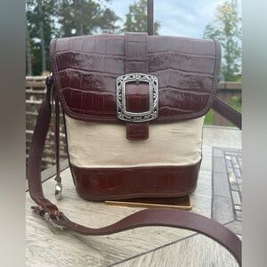 EUC! Vintage Brighton Brown and Cream Crossbody Bag with Buckle